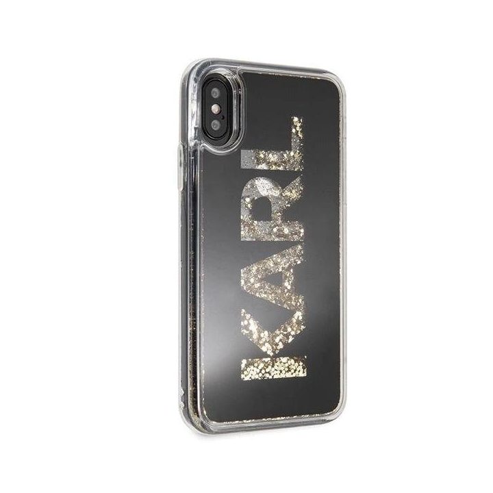 Karl Lagerfeld blizgus juodas iPhone X/Xs dėklas su logotipu