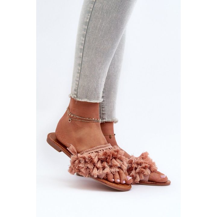 Moteriškos plokščios šlepetės su kutais Dirty Pink Rialle