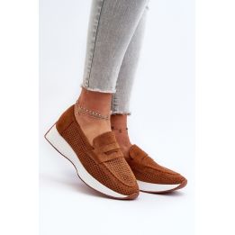 mokasinai su platforma iš Eco Suede Camel Inesqua