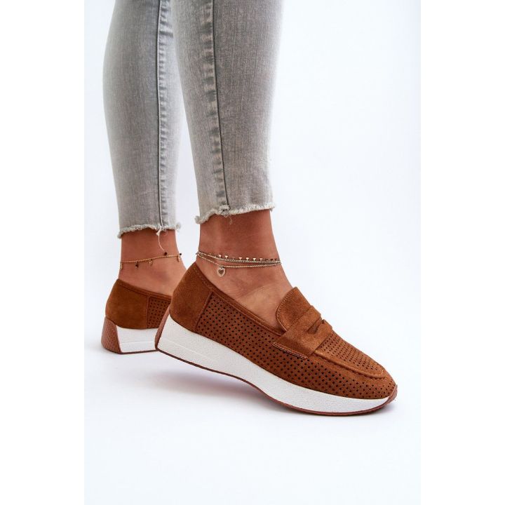 mokasinai su platforma iš Eco Suede Camel Inesqua