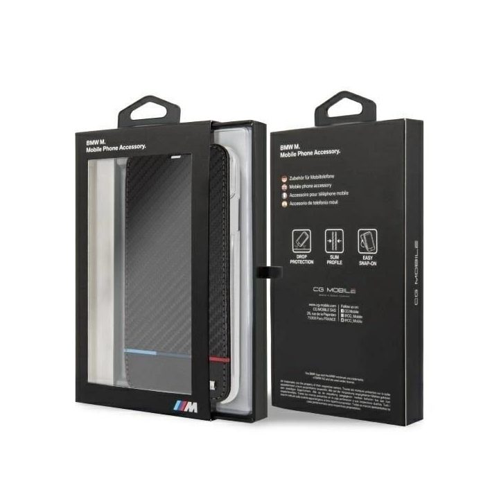 BMW anglies pluošto dėklas iPhone XS Max, juodas, trispalvis