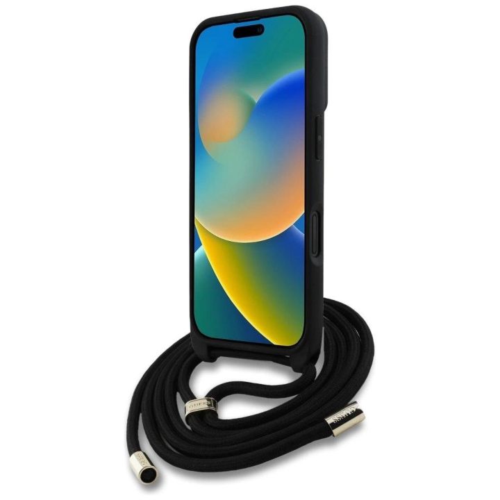 4G logotipu dekoruotas rudas Guess“ virvelinis dėklas iPhone 16
