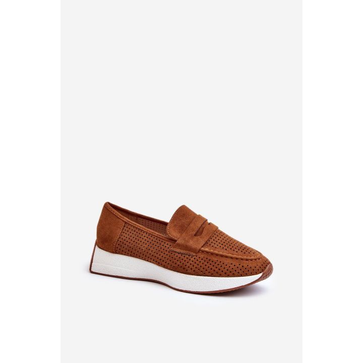 mokasinai su platforma iš Eco Suede Camel Inesqua