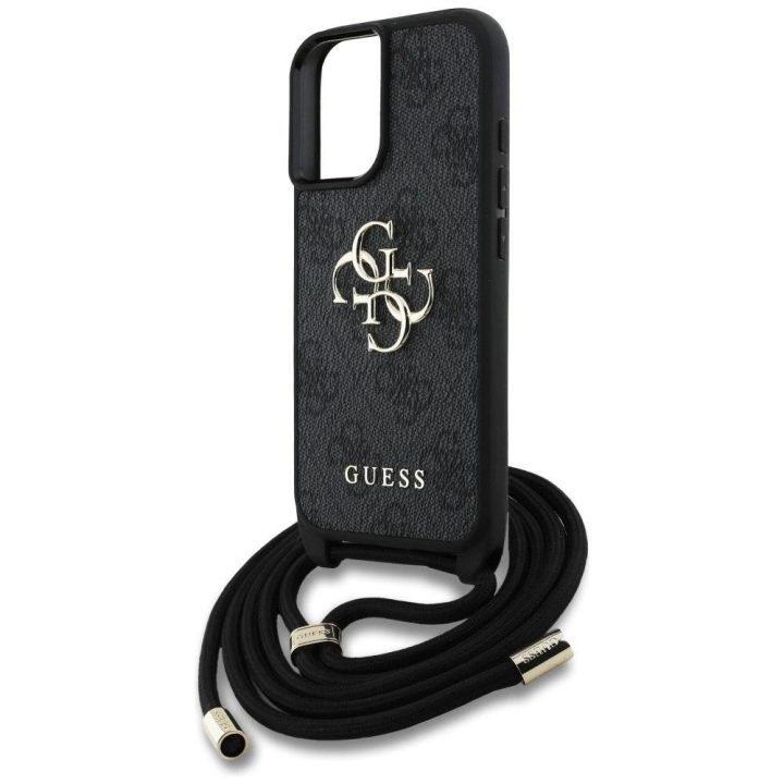 4G dizaino juoda virvelinė Guess rankinė–dėklas iPhone 16