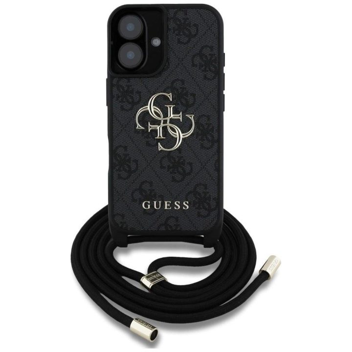 4G dizaino juoda virvelinė Guess rankinė–dėklas iPhone 16