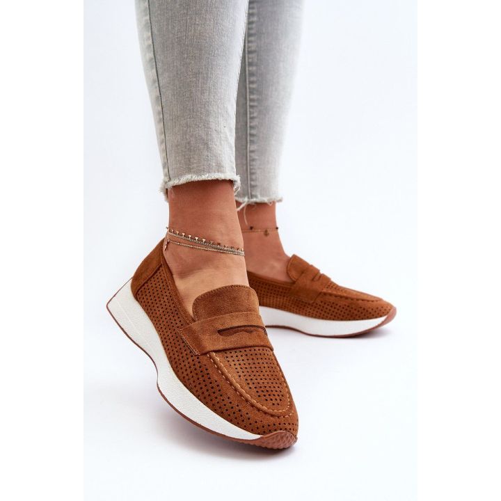 mokasinai su platforma iš Eco Suede Camel Inesqua
