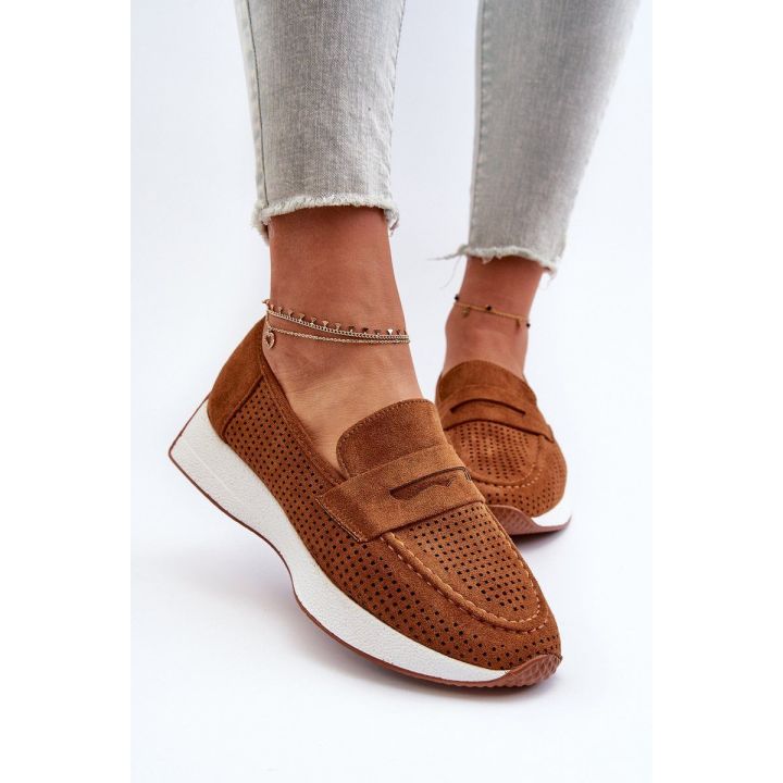 mokasinai su platforma iš Eco Suede Camel Inesqua