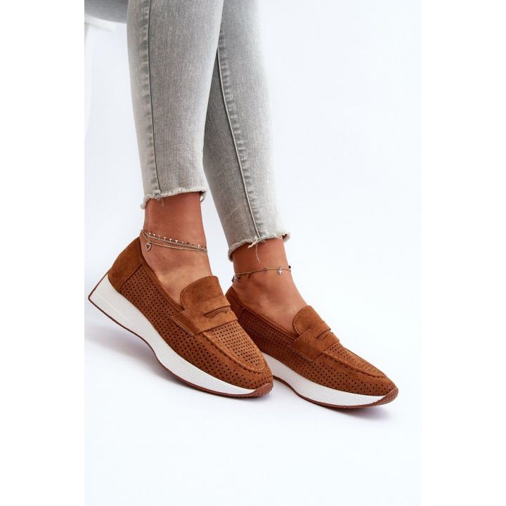 mokasinai su platforma iš Eco Suede Camel Inesqua