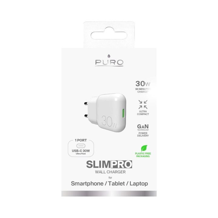 GaN SLIMPRO 30W USB-C sieninis įkroviklis – baltas
