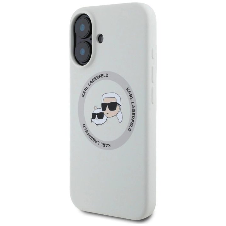 Karl Lagerfeld silikoninis dvipusis MagSafe dėklas iPhone 16, smėlio