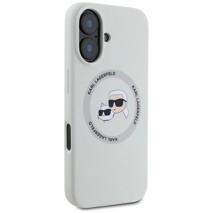 Karl Lagerfeld silikoninis dvipusis MagSafe dėklas iPhone 16, smėlio