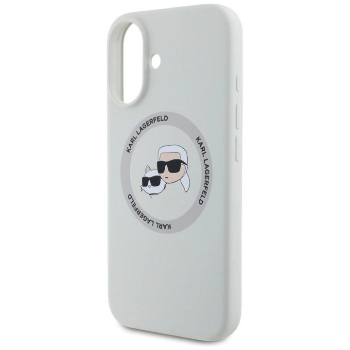 Karl Lagerfeld silikoninis dvipusis MagSafe dėklas iPhone 16, smėlio