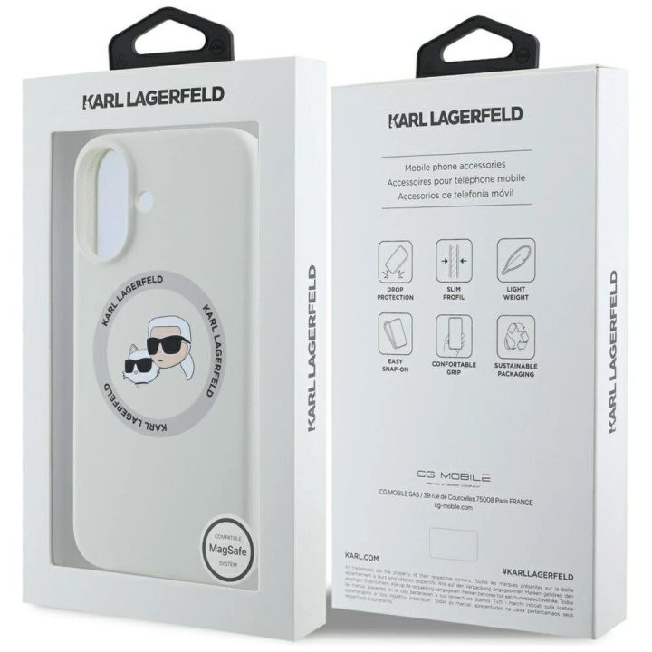 Karl Lagerfeld silikoninis dvipusis MagSafe dėklas iPhone 16, smėlio