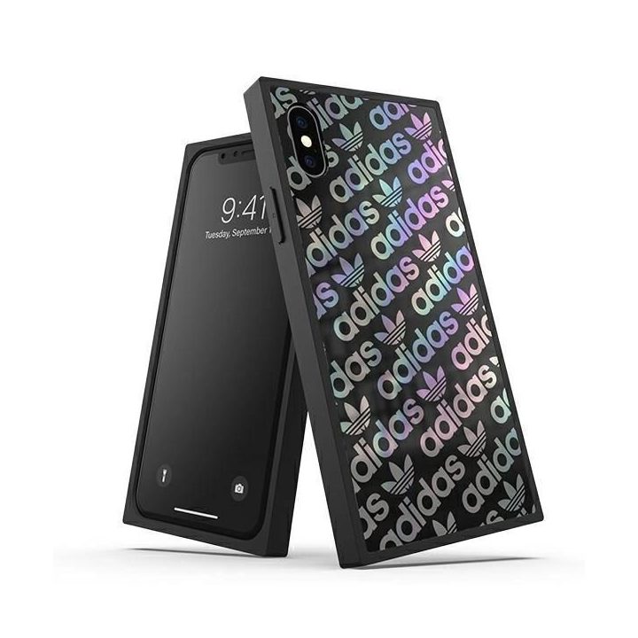 Adidas juodas kvadratinis dėklas iPhone X / Xs