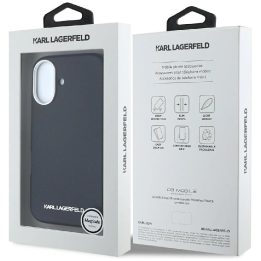 Karl Lagerfeld juodas odinis MagSafe dėklas iPhone 16