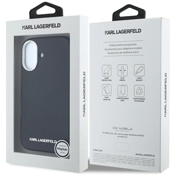 Karl Lagerfeld juodas odinis MagSafe dėklas iPhone 16