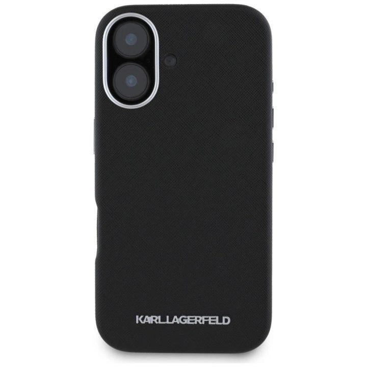 Karl Lagerfeld juodas odinis MagSafe dėklas iPhone 16