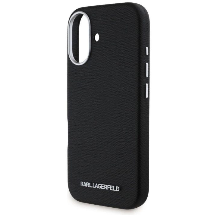 Karl Lagerfeld juodas odinis MagSafe dėklas iPhone 16