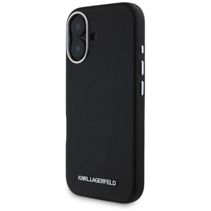 Karl Lagerfeld juodas odinis MagSafe dėklas iPhone 16
