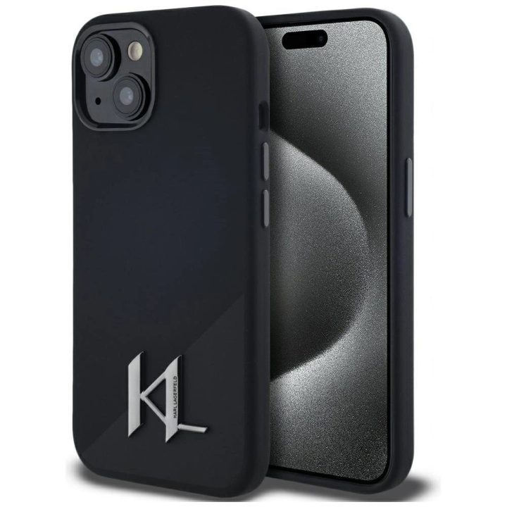 Karl Lagerfeld juodas silikoninis MagSafe dėklas iPhone 15
