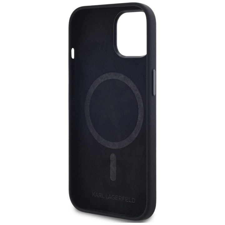 Karl Lagerfeld juodas silikoninis MagSafe dėklas iPhone 15