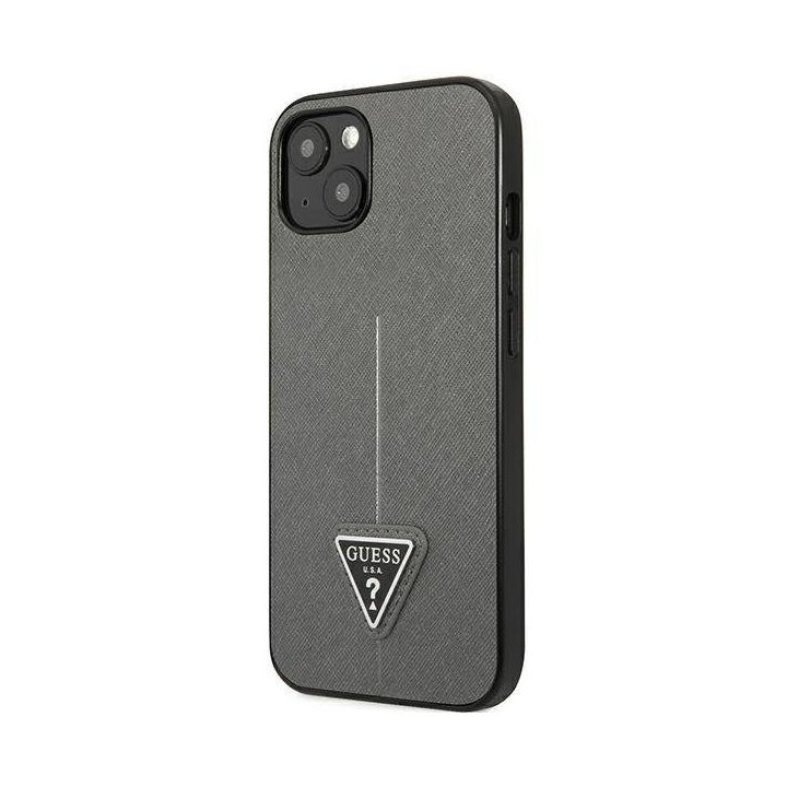 Guess Saffiano odinis dėklas iPhone 13/14/15 6.1 - sidabrinis
