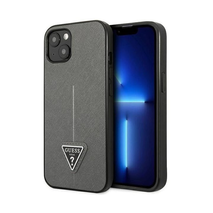 Guess Saffiano odinis dėklas iPhone 13/14/15 6.1 - sidabrinis