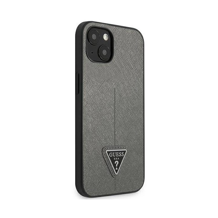 Guess Saffiano odinis dėklas iPhone 13/14/15 6.1 - sidabrinis
