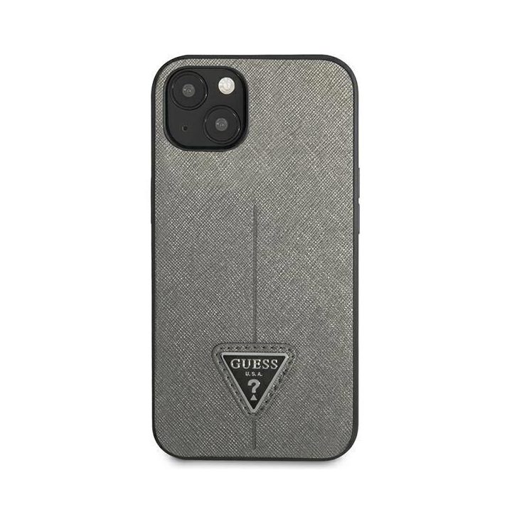 Guess Saffiano odinis dėklas iPhone 13/14/15 6.1 - sidabrinis