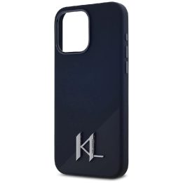 Karl Lagerfeld silikoninis dėklas su metaliniu logotipu iPhone 15 Pro juodas