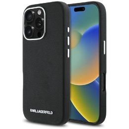 Karl Lagerfeld Saffiano odinis MagSafe dėklas iPhone 16 Pro Max - juodas