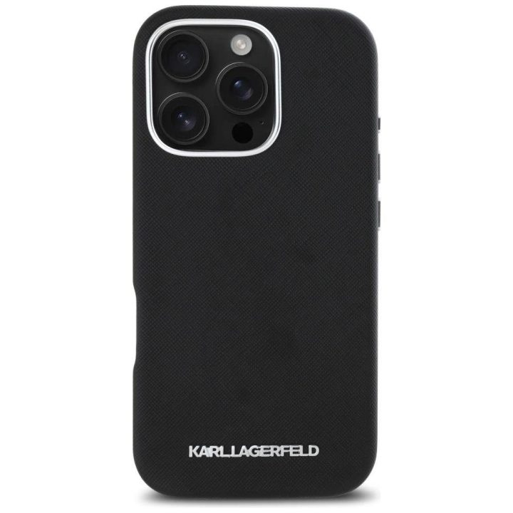 Karl Lagerfeld Saffiano odinis MagSafe dėklas iPhone 16 Pro Max - juodas