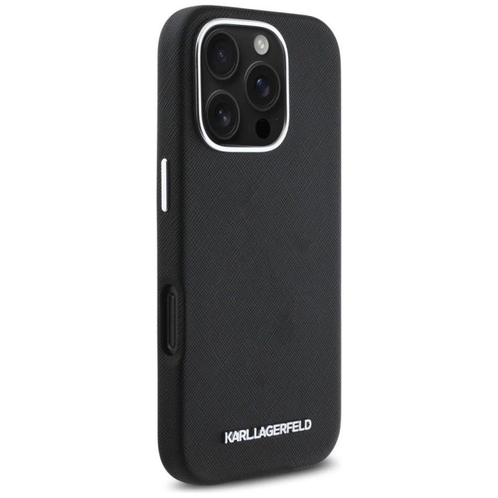 Karl Lagerfeld Saffiano odinis MagSafe dėklas iPhone 16 Pro Max - juodas