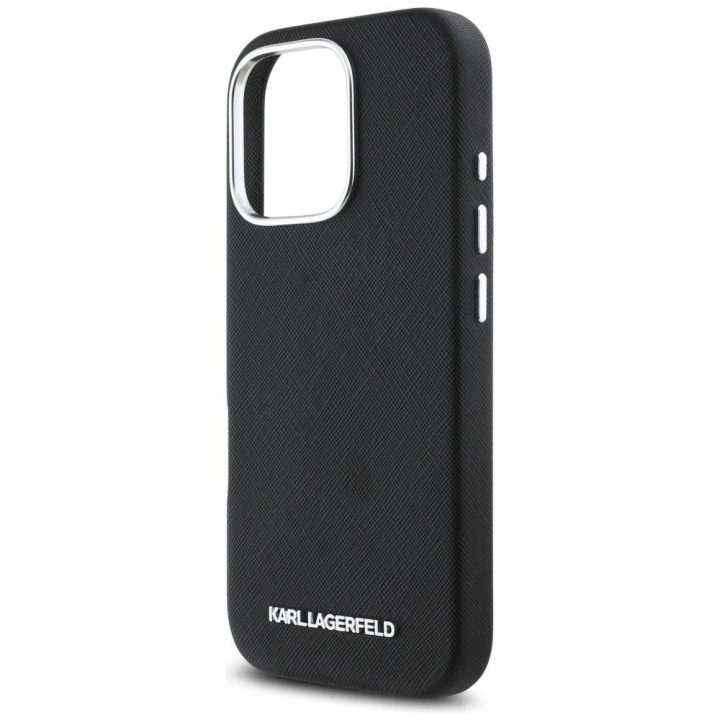 Karl Lagerfeld Saffiano odinis MagSafe dėklas iPhone 16 Pro Max - juodas