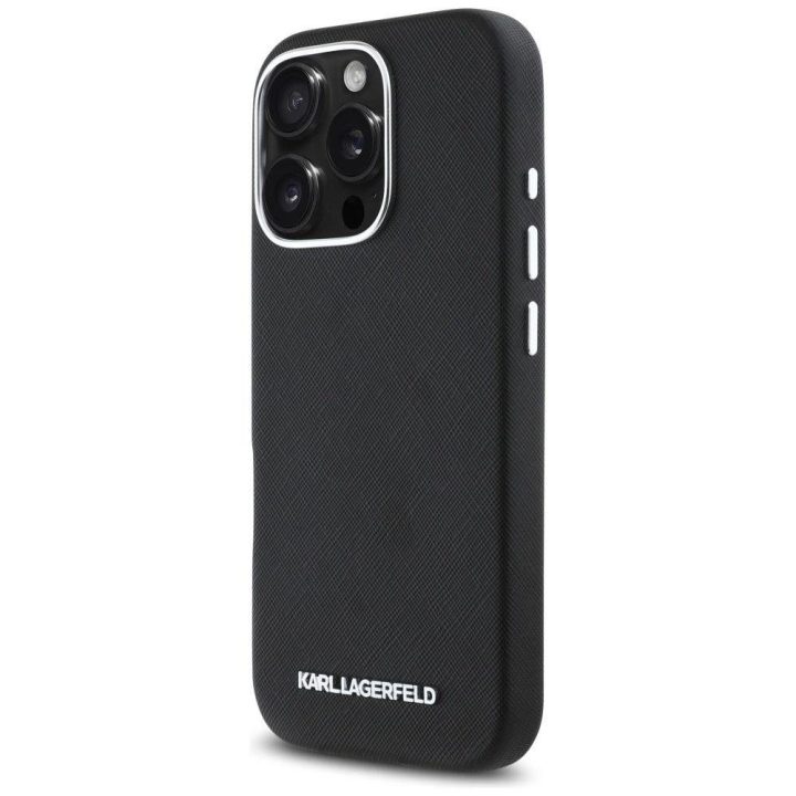 Karl Lagerfeld Saffiano odinis MagSafe dėklas iPhone 16 Pro Max - juodas