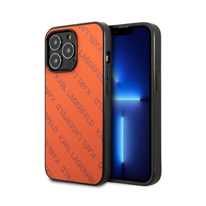 Karl Lagerfeld oranžinis perforuotas iPhone 13 Pro Max dėklas