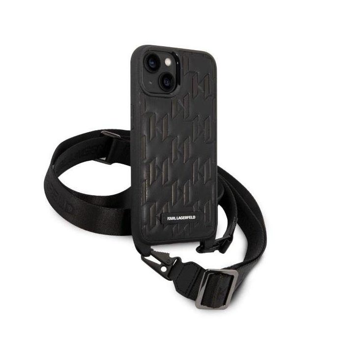 Karl Lagerfeld juodas telefono dėklas su logotipu iPhone 14/15/13 (6.1 )