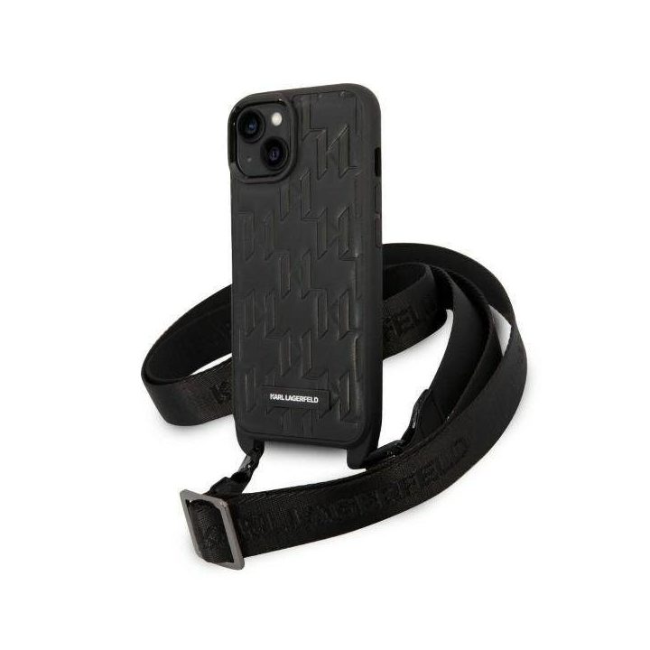 Karl Lagerfeld juodas telefono dėklas su logotipu iPhone 14/15/13 (6.1 )