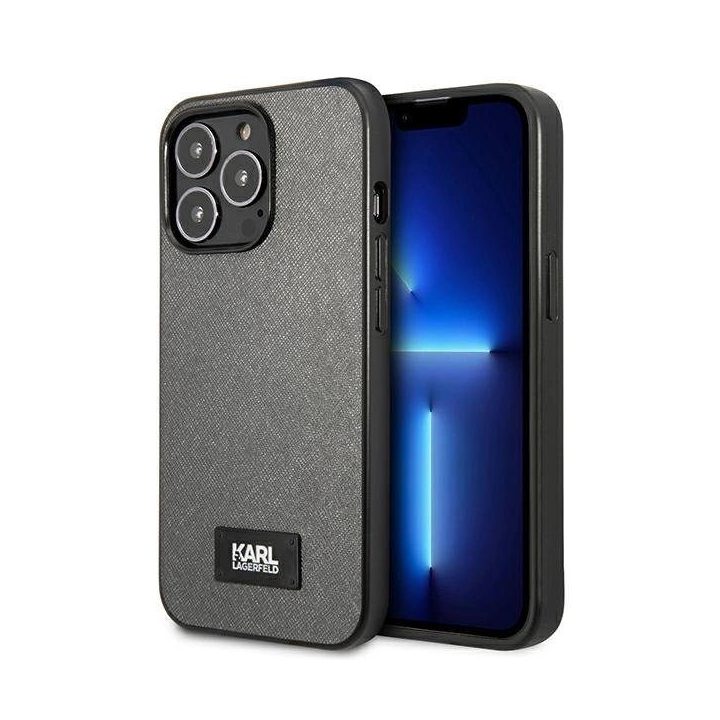 Karl Lagerfeld Saffiano dėklas iPhone 13 Pro Max - sidabrinis