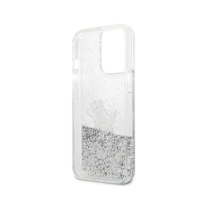 Karl Lagerfeld blizgantis Choupette dėklas iPhone 13 Pro Max - sidabrinis