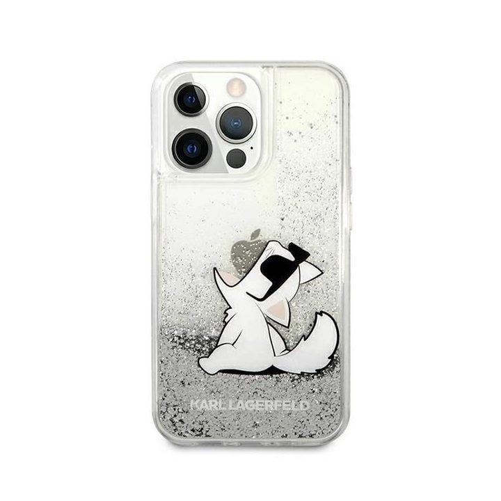 Karl Lagerfeld blizgantis Choupette dėklas iPhone 13 Pro Max - sidabrinis
