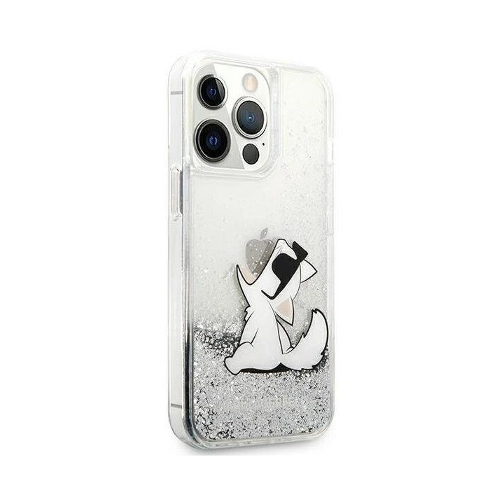 Karl Lagerfeld blizgantis Choupette dėklas iPhone 13 Pro Max - sidabrinis