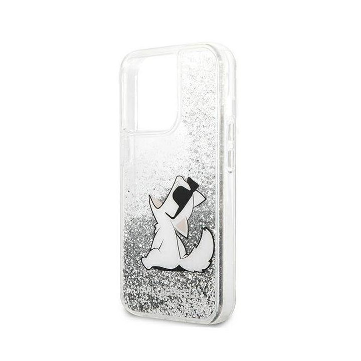 Karl Lagerfeld blizgantis Choupette dėklas iPhone 13 Pro Max - sidabrinis