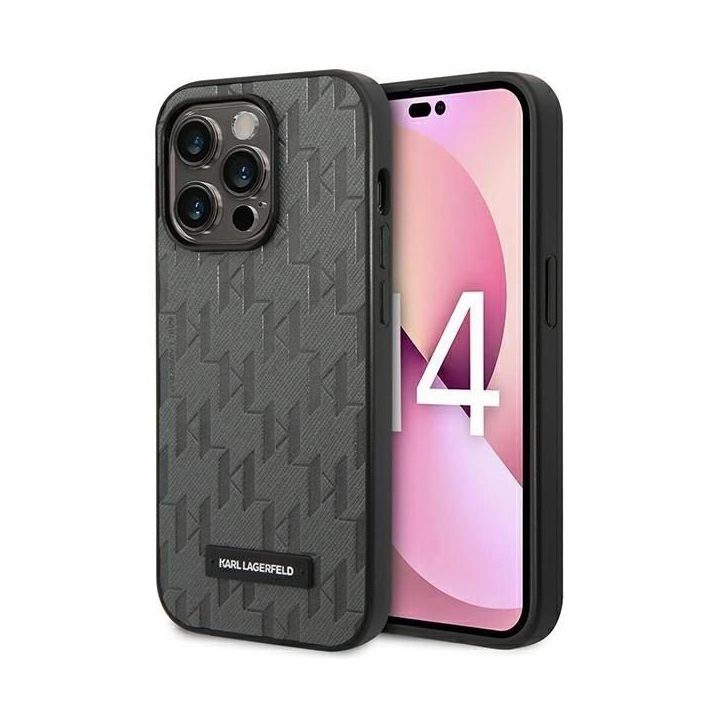 Karl Lagerfeld pilkas Saffiano dėklas iPhone 14 Pro Max