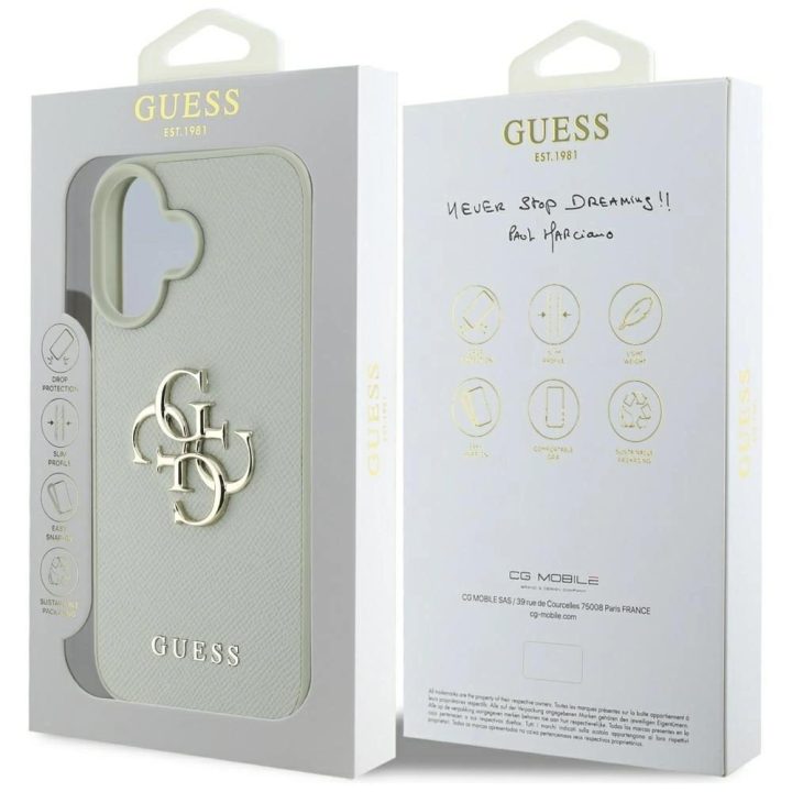 Guess grūdinto dizaino iPhone 16 dėklas su logotipu – žalias