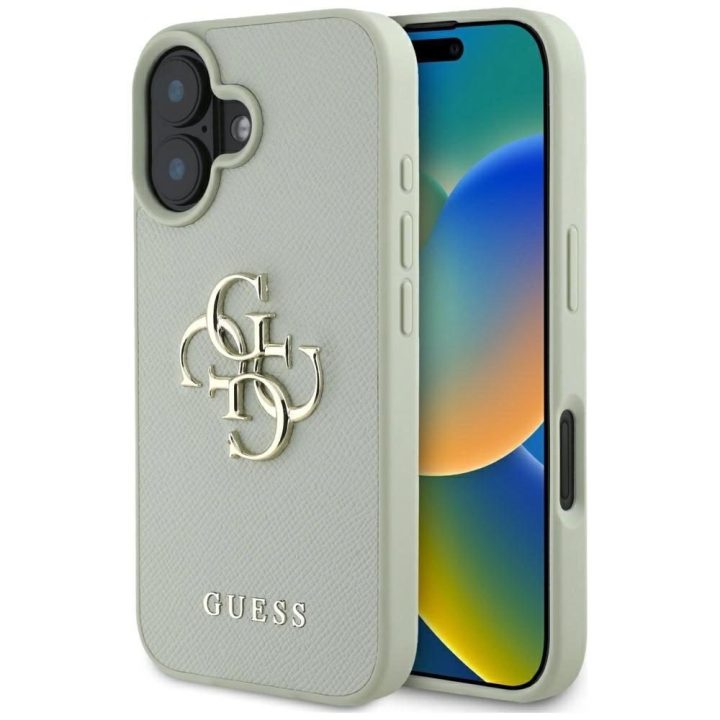 Guess grūdinto dizaino iPhone 16 dėklas su logotipu – žalias