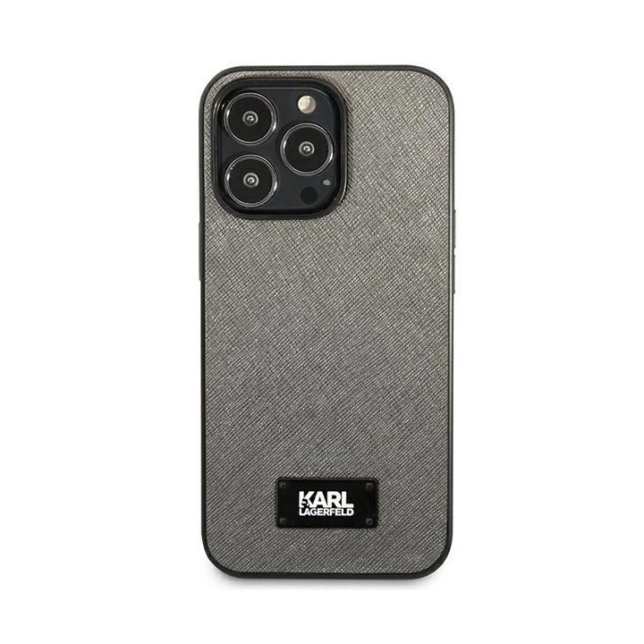 Karl Lagerfeld Saffiano stiliaus dėklas iPhone 13 Pro / 13 (6.1 ) – sidabrinis