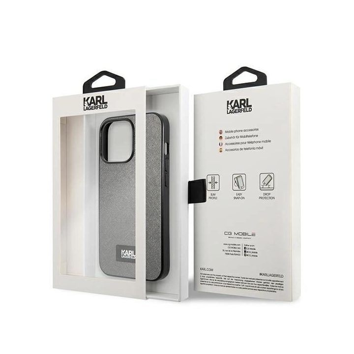Karl Lagerfeld Saffiano stiliaus dėklas iPhone 13 Pro / 13 (6.1 ) – sidabrinis