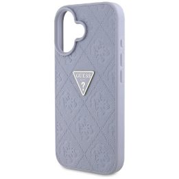 Guess prabangus violetinis iPhone 16 dėklas su metaliniu logotipu ir 4G raštu