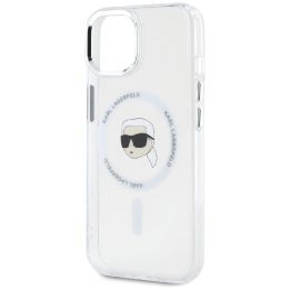 Karl Lagerfeld magnetinis dėklas Metal Karl Head“ iPhone 15, baltas